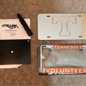 UT License plate, frame, and mounting bracket.